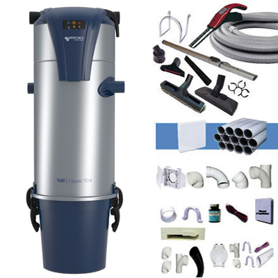 [APC211] Aspiration centralisée AERTECNICA TC4 (jusqu’à 700 m²), Sans Sac - GARANTIE 3 ANS  - Avec 1 trousse flexible à variateur 9m + 8 accessoires + kit 4 prises + kit prise balai + kit prise garage