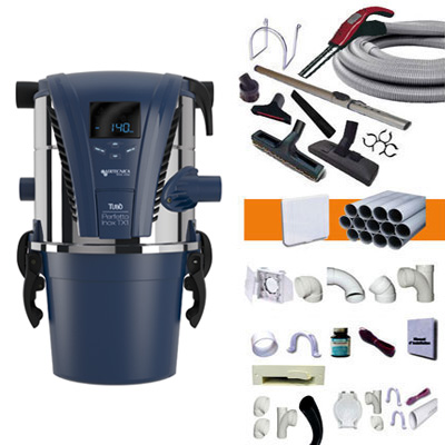 [APC213] Aspiration centralisée AERTECNICA TX1A (jusqu’à 250 m²) - GARANTIE 3 ANS - Avec 1 trousse flexible à variateur 9m + 8 accessoires + kit 3 prises + kit prise balai + kit prise garage