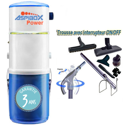 [APC235] Aspirateur central hybride ASPIBOX Power GARANTIE 3 ANS (jusqu’à 500 m²) + trousse inter 9m + 8 accessoires + Aspi-Plumeau + Kit flexible garage 8m et 5 accessoires OFFERT