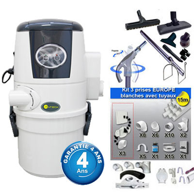[APC252] Aspiration centralisée CVTECH WINNY COMPACT MINI 1.6kW + trousse inter 9m + 8 accessoires + kit 3 prises + kit prise balai + kit prise garage - Garantie 4 ans - Logement jusqu'à 150 m2