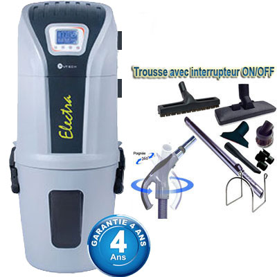 [APC265] Aspiration centralisée SACH CVTech VAC Electra 2.4kW garantie 4 ans (jusqu'à 500 M²) + Set inter 9 M + 8 accessoires + 1 Aspi-plumeau offert