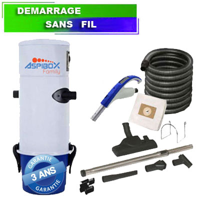 [APC293] Aspirateur Central type ALDES, ASPIBOX FAMILY - Garantie 3 ans - Surface jusqu’à 250 m² - Set de nettoyage