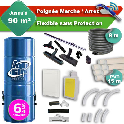 [APC362] Aspirateur central hybride ATEPAC 70 GARANTIE 6 ANS + flexible rétractable  8 m + poignée marche/arrêt + 7 accessoires + kit 1 prise RETRAFLEX + kit prise balai (rayon d'action 90 m2)