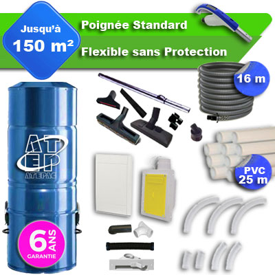 [APC367] Aspirateur central hybride ATEPAC 70 GARANTIE 6 ANS + flexible rétractable  16 m standard + 7 accessoires + kit 1 prise RETRAFLEX + kit prise balai (rayon d'action 150 m2)