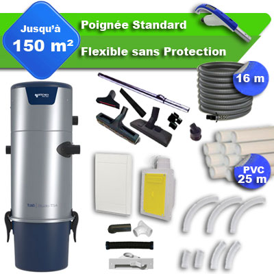 [APC376] Aspirateur central Aertecnica TS4 garantie 3 ans + flexible rétractable  16 m standard + 7 accessoires + kit 1 prise RETRAFLEX + kit prise balai (rayon d'action 150 m2)