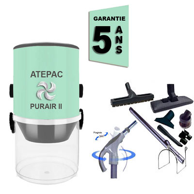 [APC418] Aspiration centralisée ATEPAC PURAIR II garantie 5 ans (jusqu'à 180 M²) + Set inter 9 M + 8 accessoires + 1 Aspi-plumeau offert