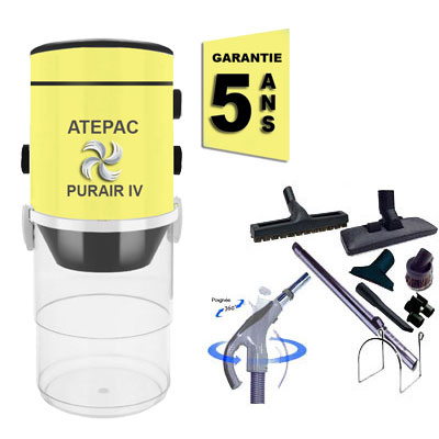 [APC422] Aspiration centralisée ATEPAC PURAIR IV garantie 5 ans (jusqu'à 350 M²) + Set inter 9 M + 8 accessoires + 1 Aspi-plumeau offert