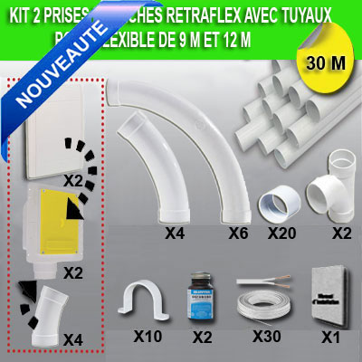 [ARC168] Kit 2 prises RETRAFLEX blanches nouvelle génération, 20% plus petit que le premier modèle!avec 30m de tuyaux pour flexible de 9m et 12m