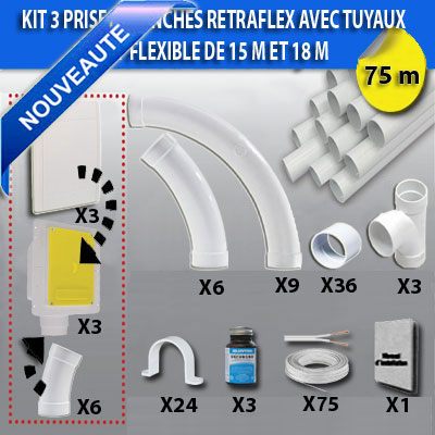 [ARC172] Kit 3 prises RETRAFLEX blanches nouvelle génération, 20% plus petit que le premier modèle! avec tuyaux pour flexible de 15m et 18m